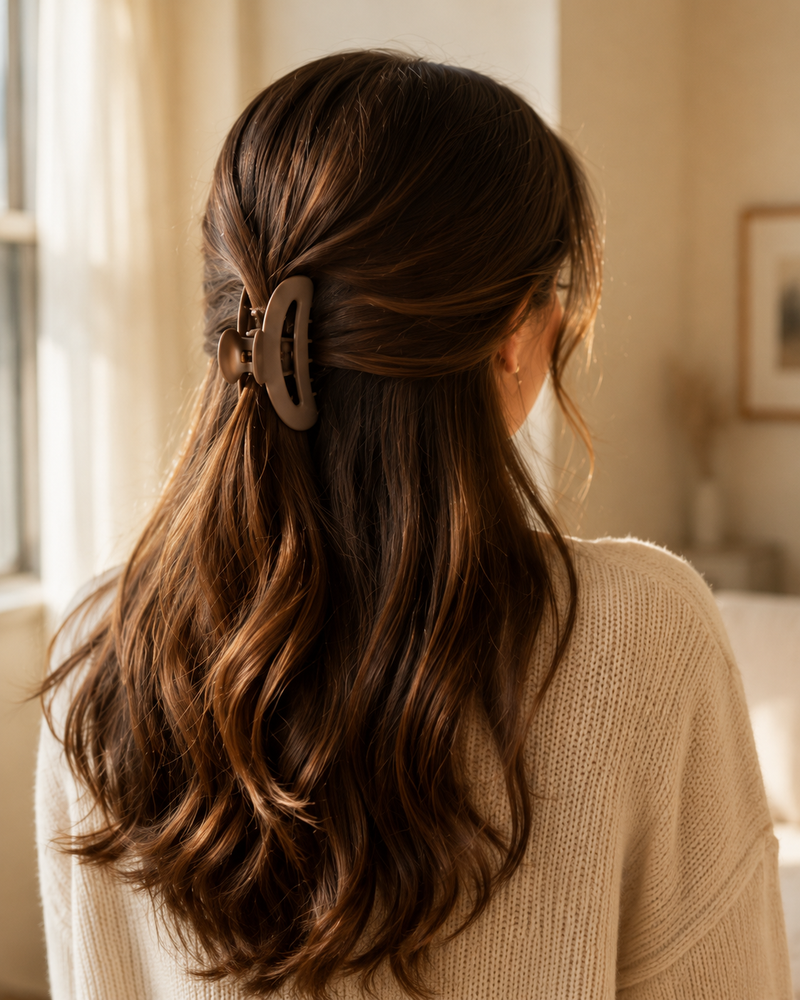 Coiffure rapide réalisée avec une pince à cheveux