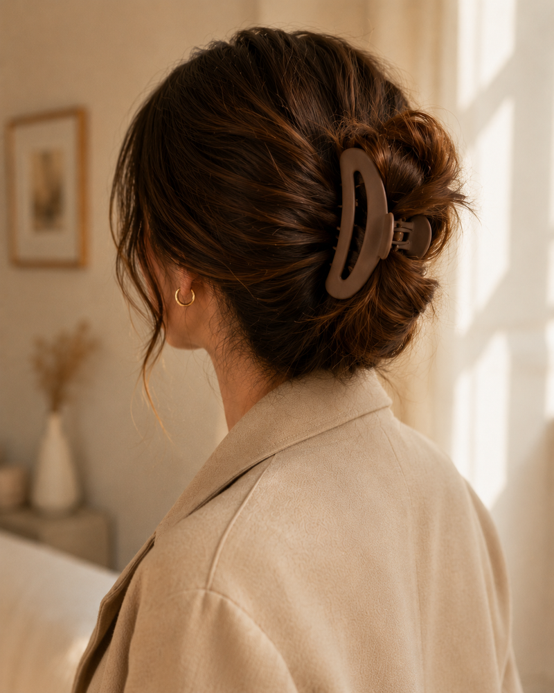 Chignon du quotidien maintenu par une pince à cheveux