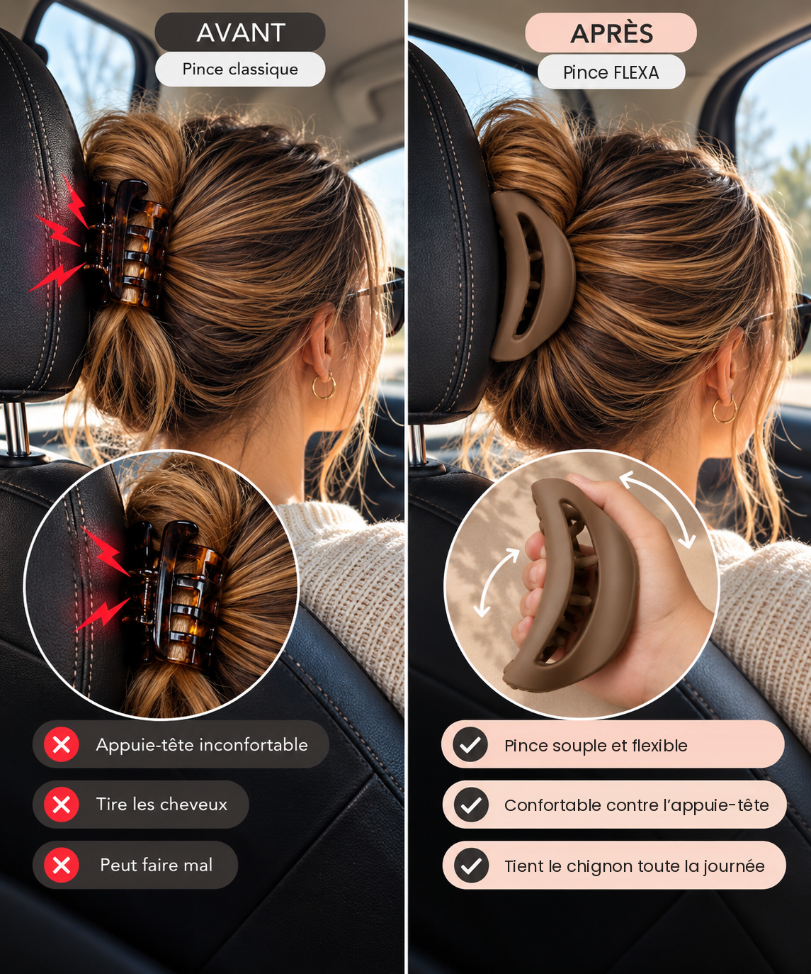 Pince FLEXA souple portée en voiture