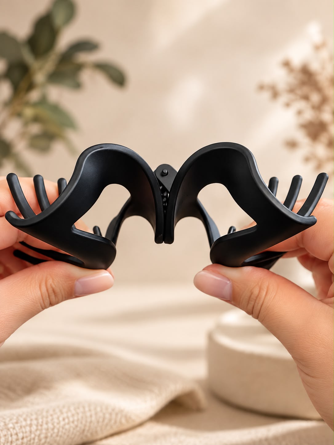 Pince FLEXA noire ouverte, structure souple en silicone